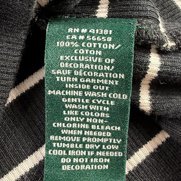 Lauren Ralph Lauren Ribbed Striped Top Women L Baddie Leather Zip Trim Black Y2K - Picture 6 of 9